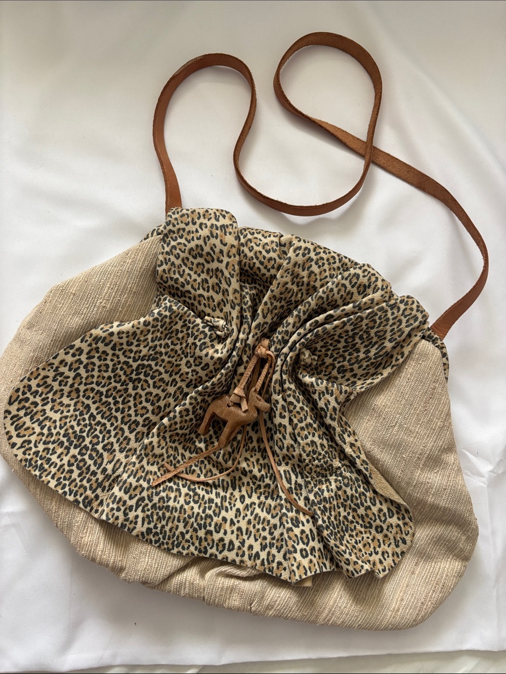 Vintage Leopard Crossbody Bag/Clutch Wood Camel Charm